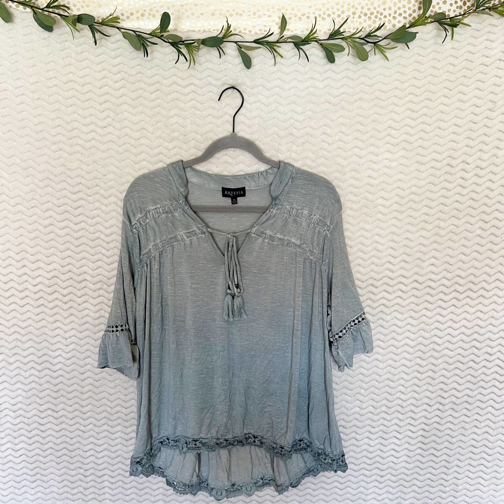Artesian Faded Blue Peasant Top Size 1X